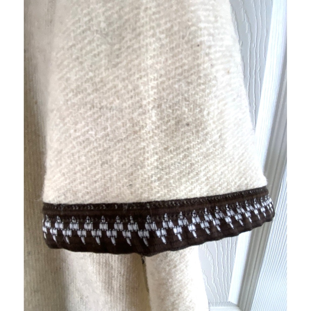 100% Wool Woven‎ Mexican Poncho Natural Button Front OSFM Cream Vintage - Picture 6 of 8